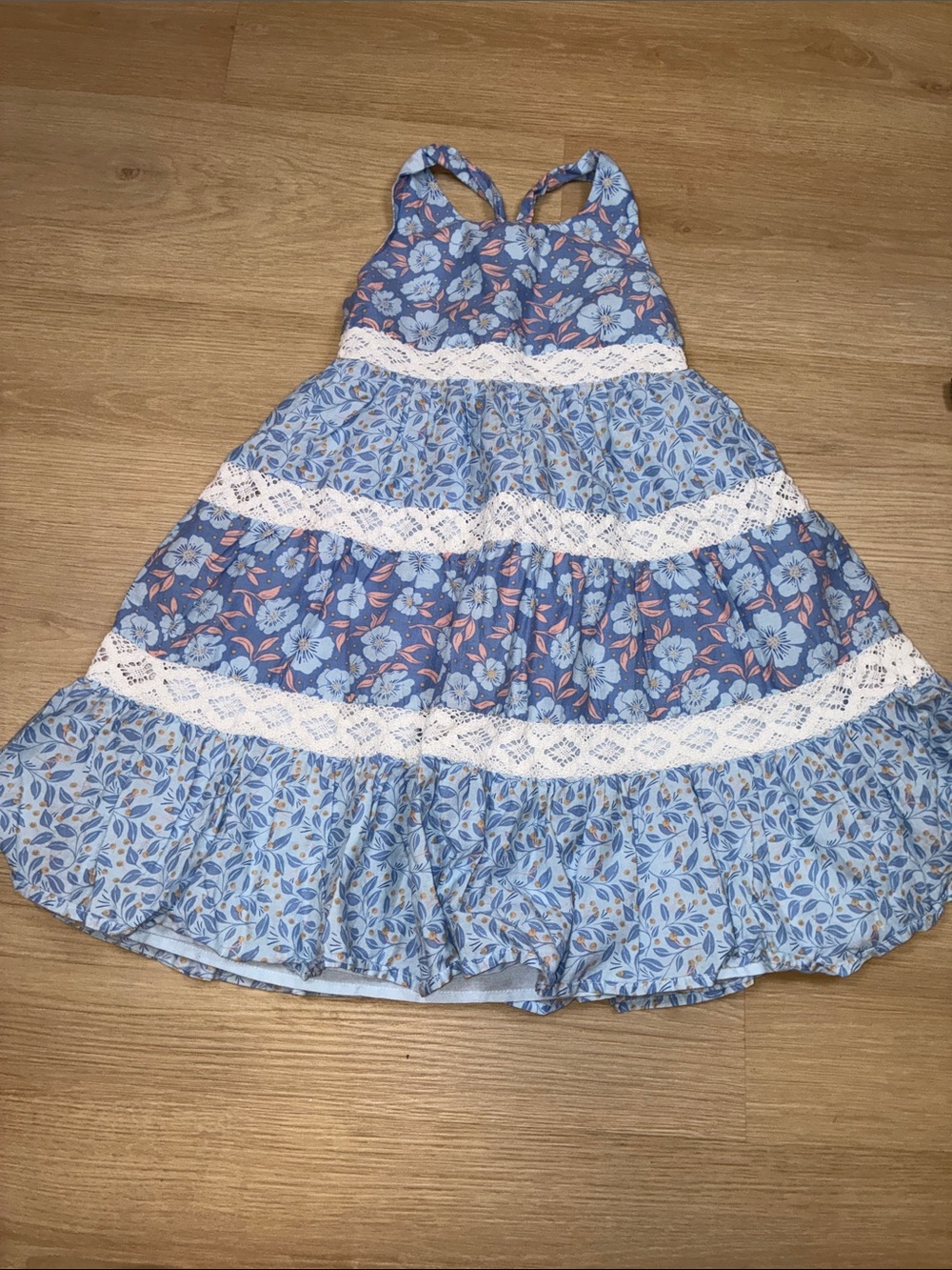 Joie Light Blue Floral Tiered Dress with White Lace